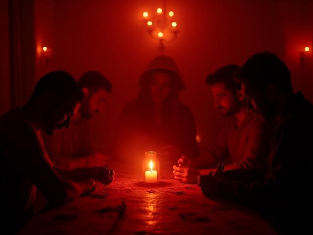 Grupo de personas disfrutando juegos de mesa con tema de terror